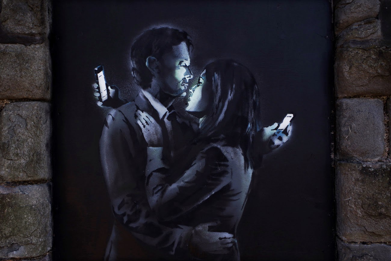 Banksy Smartphone Obsession Couple with Phones Wall Sticker Decal 60cm x 120cm