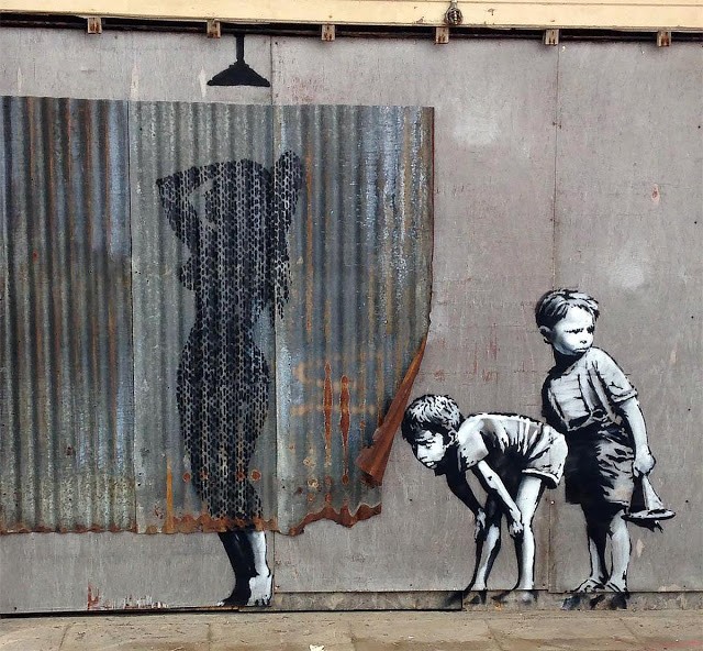 Banksy Creates A New Piece In Weston, Banksy Shower Curtain