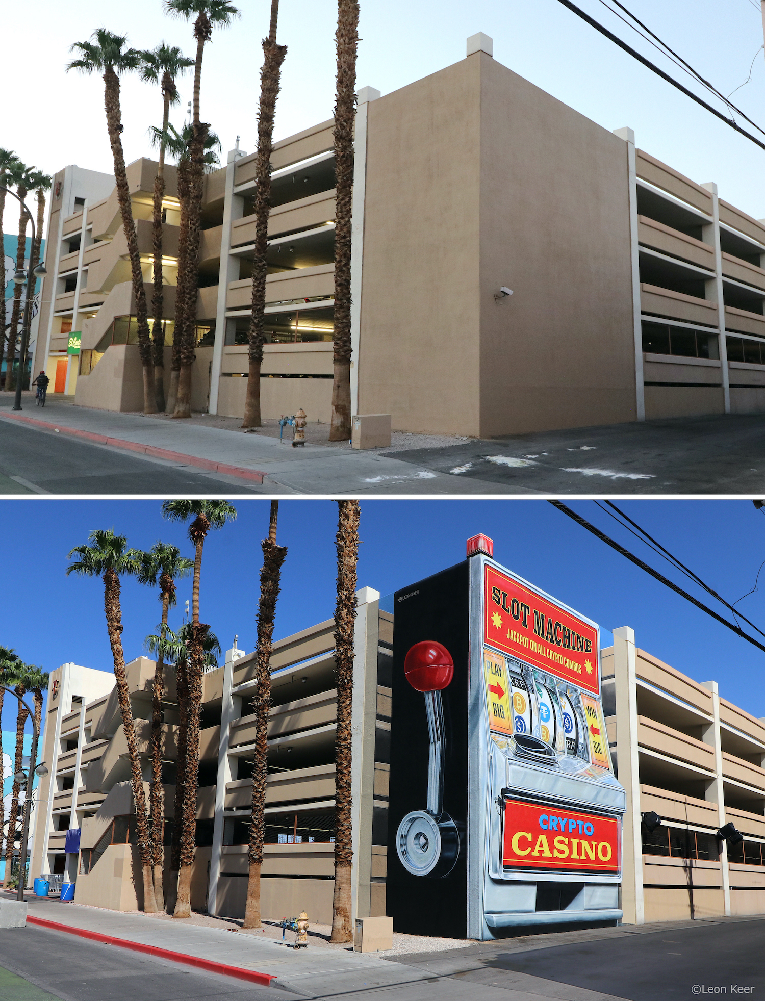 leon keer's 3D mural paints retro crypto slot machine in las vegas