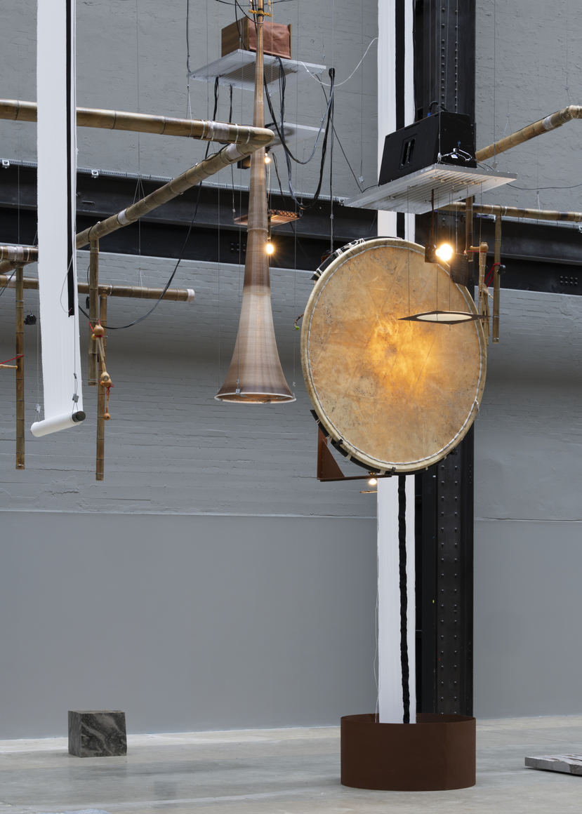 Suspended percussion instrument in Tarek Atoui’s Hold Suspended percussion instrument in Tarek Atoui’s Hold