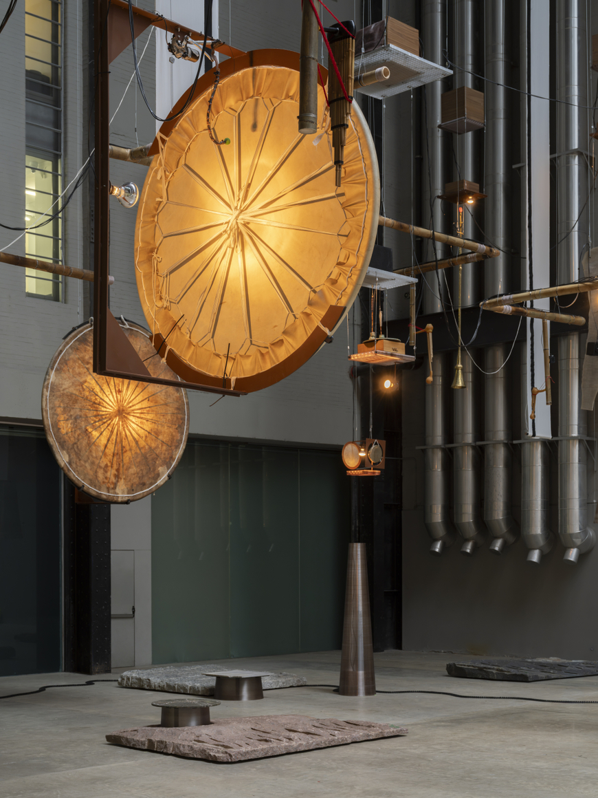 Illuminated drum and sculptural instruments in Hold Illuminated drum and sculptural instruments in Hold